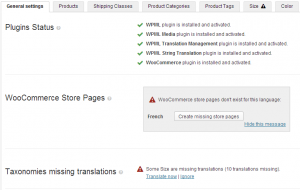 Status und Warnungen von WPML Multilingual & Multicurrency for WooCommerce