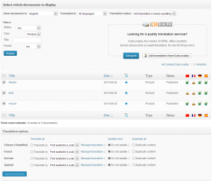 Tableau de bord de traduction de WPML Multilingual & Multicurrency for WooCommerce 3.1