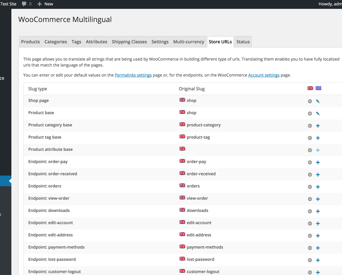 The Store URLs section