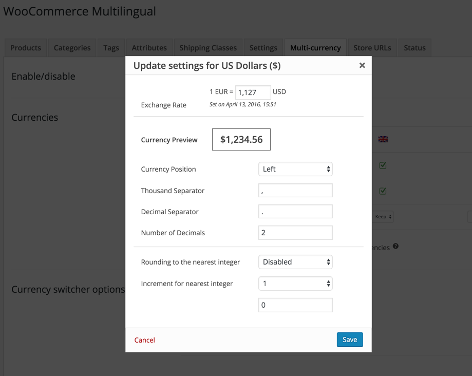 Edit currency options