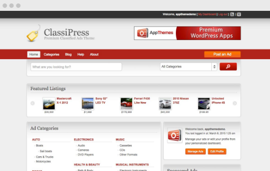 Screenshot del tema ClassiPress