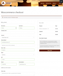 O site de referência de assinatura apresenta um protótipo de um checkout do WooCommerce