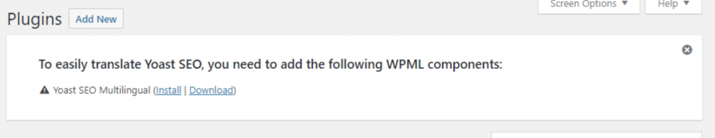 הודעה שגויה על תוסף Yoast SEO Multilingual חסר