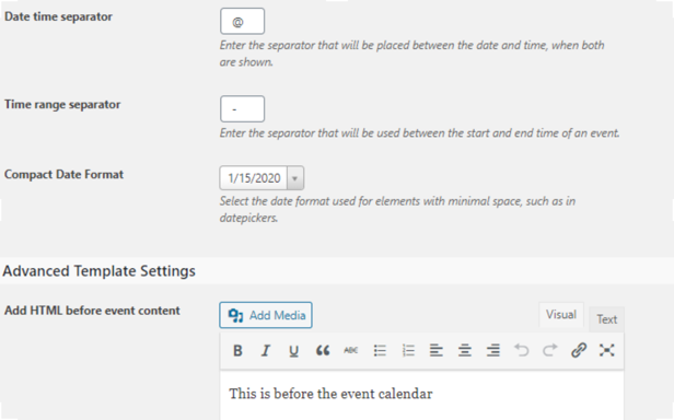 The Events Calendar Options