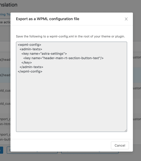 Exporting as a WPML configuration file