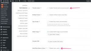 Где найти Themify Cache и WordPress Menus Cache