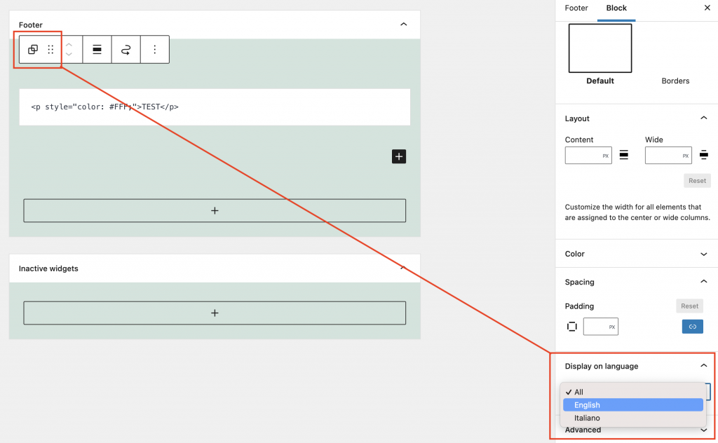 Visualizzazione di un widget HTML personalizzato in lingue specifiche