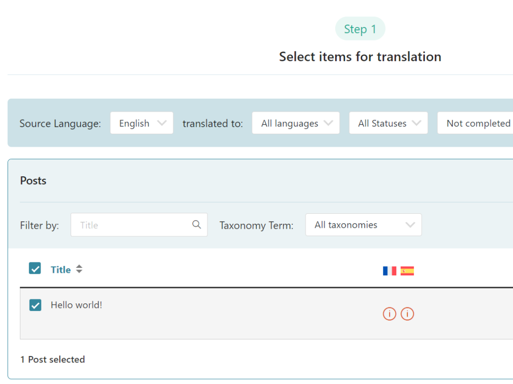 Sending content for translation in WPML's Translations dashboard