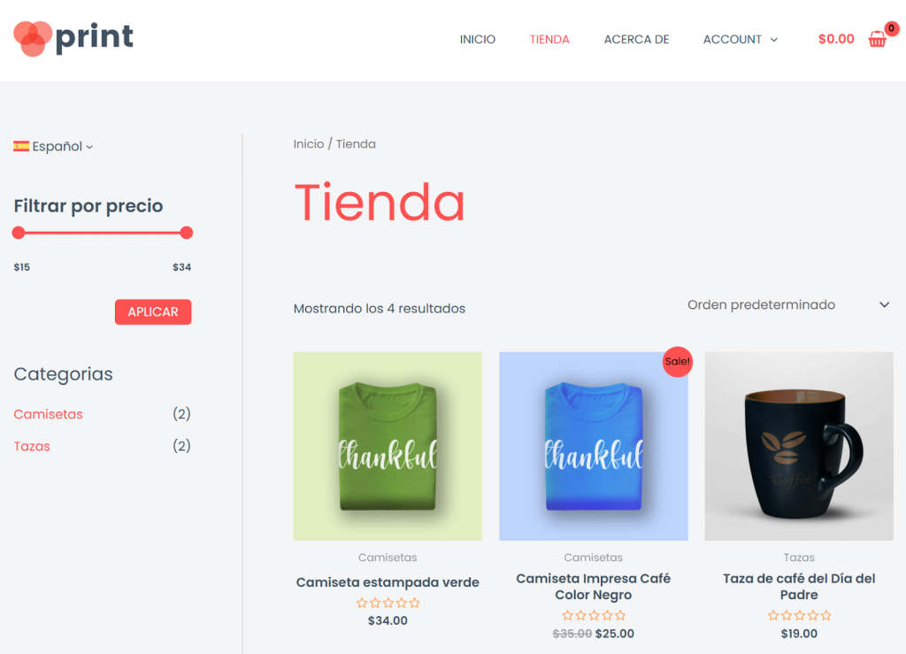 WooCommerce-Shop auf Spanisch