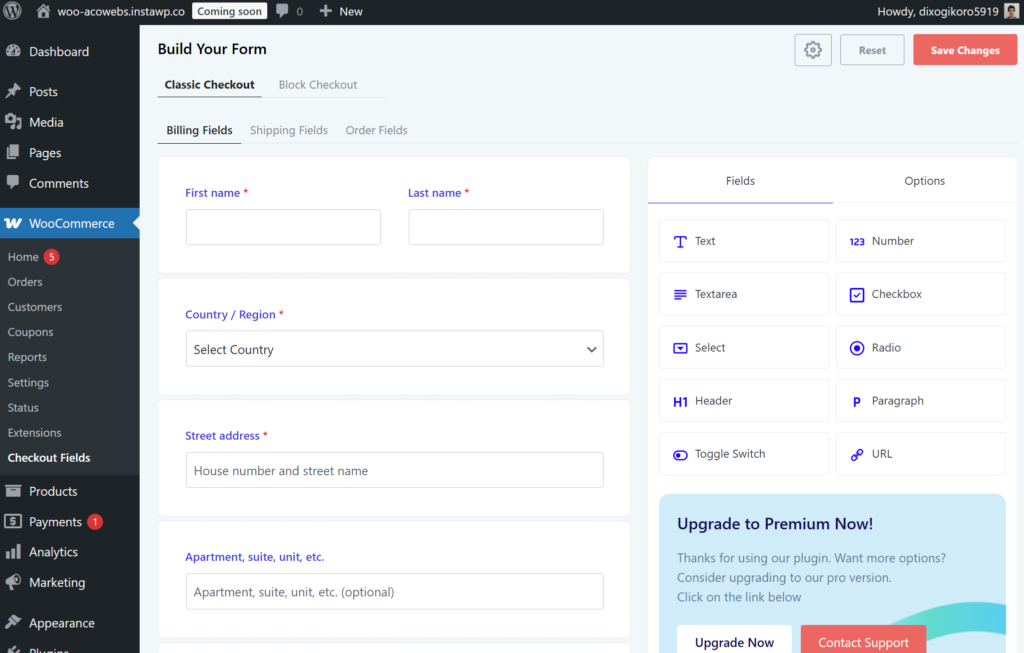 Checkout form editor