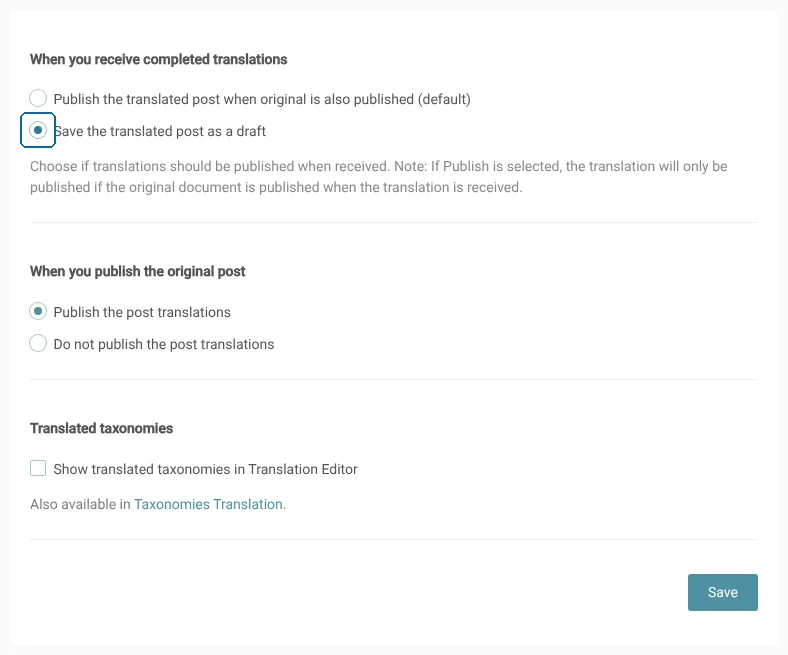 Setting the draft document status in WPML