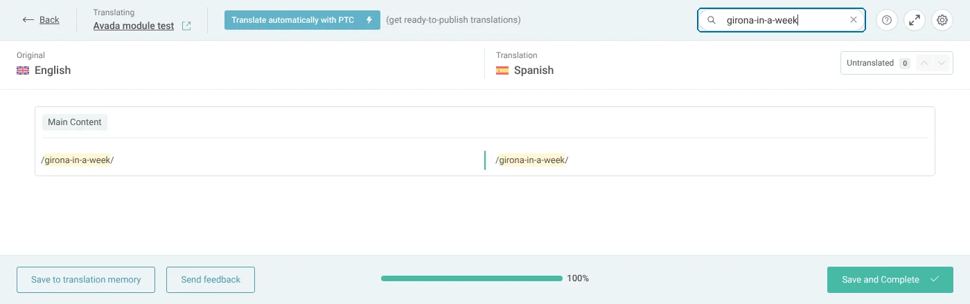 Using the Search Source search bar to translate the button link