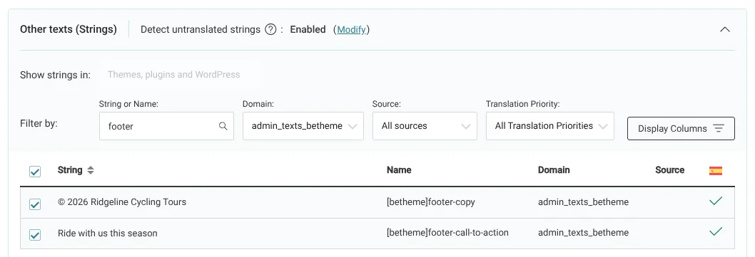 Selecting strings in the Other Texts (Strings) section