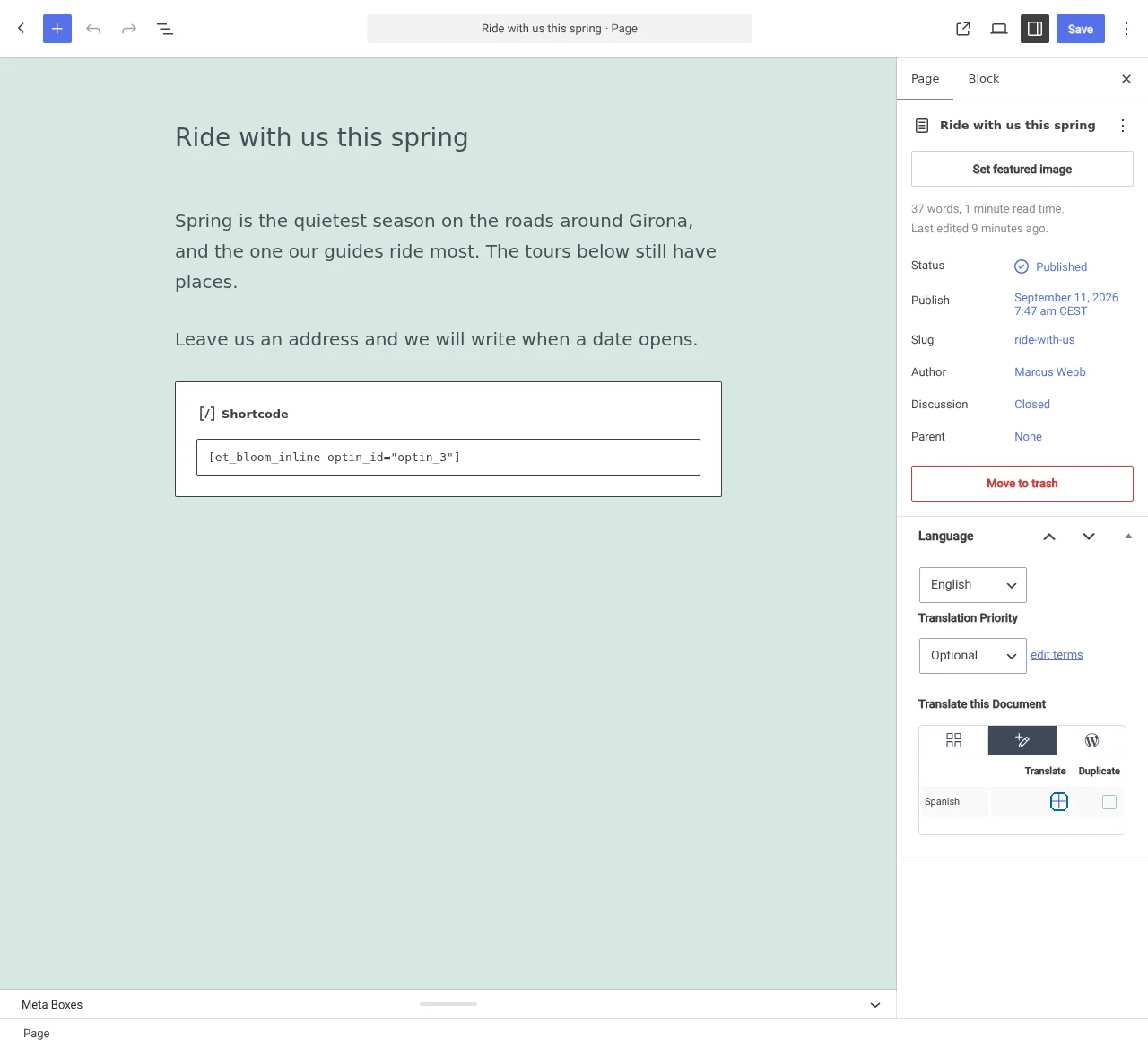 Clicking the plus icon to translate the page