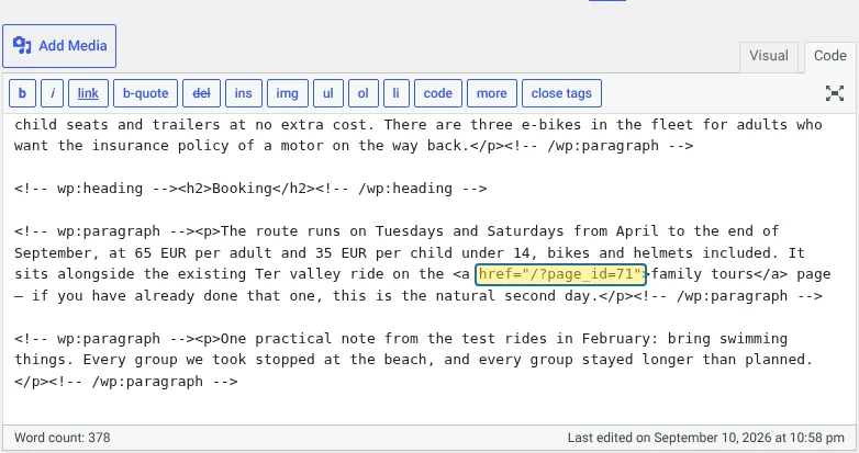 クラシックエディタ内で表示されたWPMLによるスティッキーリンク