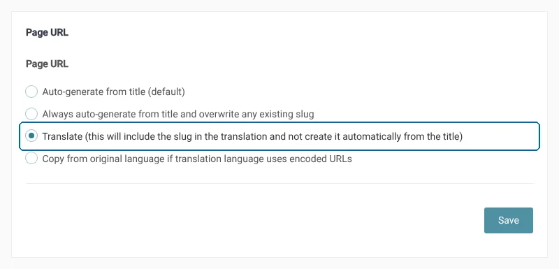 Setting the option to Translate the page URL