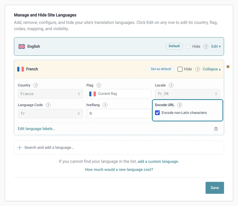 Ticking Encode non-Latin characters in a language’s row