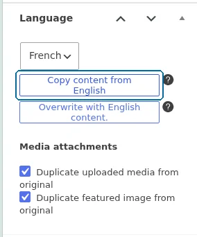 Copying content from the default language
