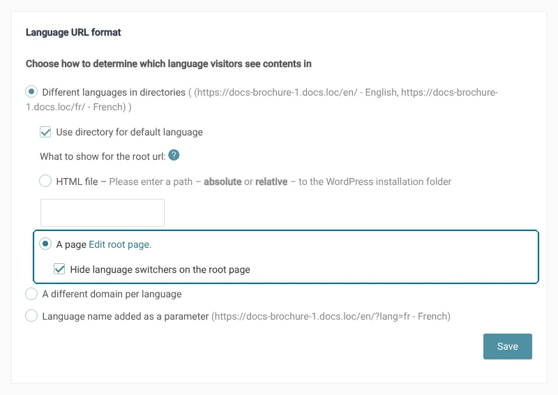 Clicking the link to edit the root page