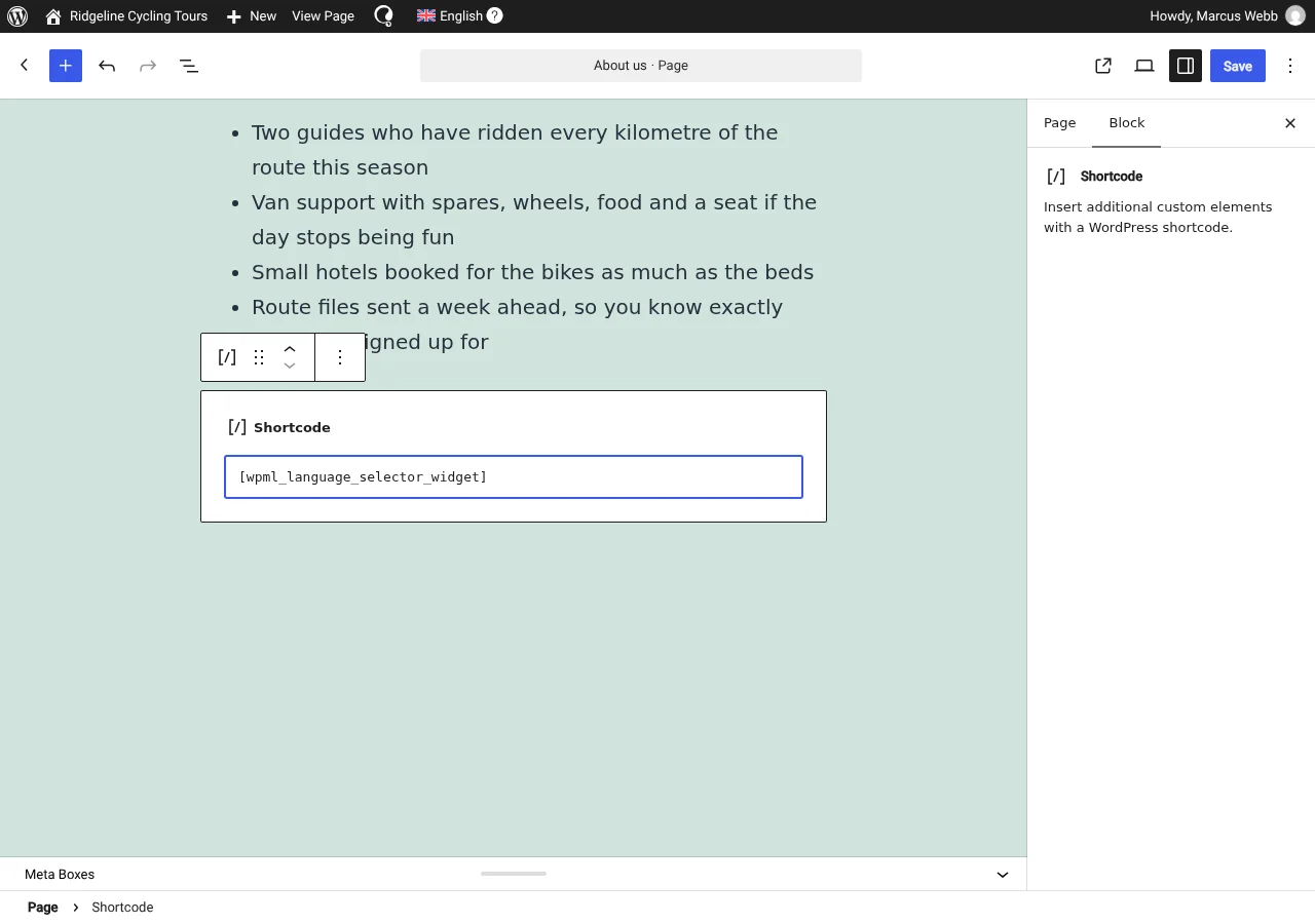 Displaying a language switcher with a shortcode