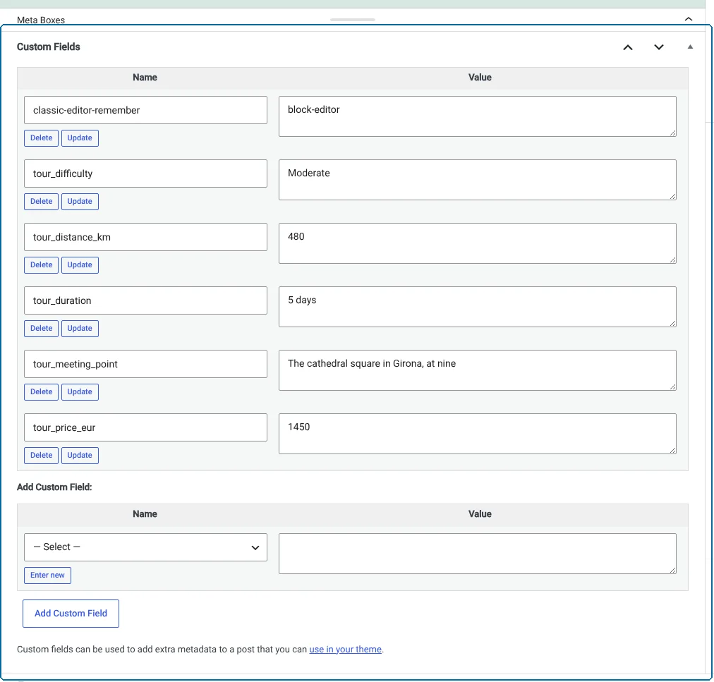 Custom post with custom fields