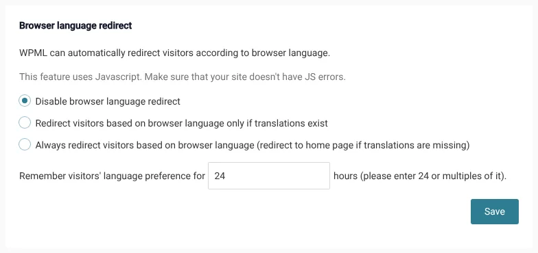 Browser language redirect