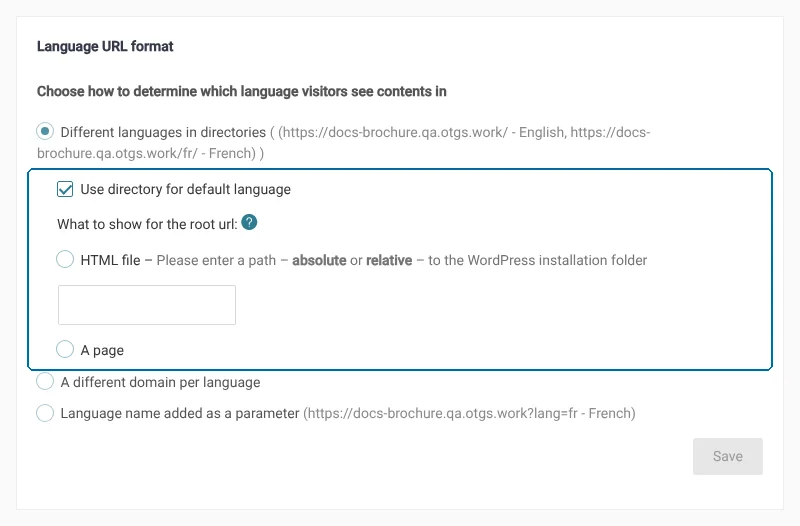 Directory for default language