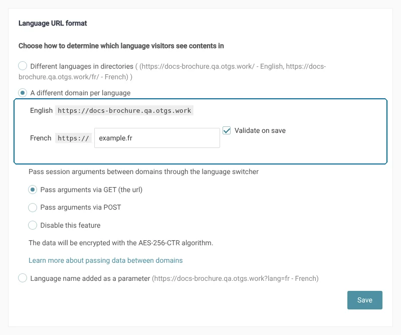 Typing in the domain name for a secondary language
