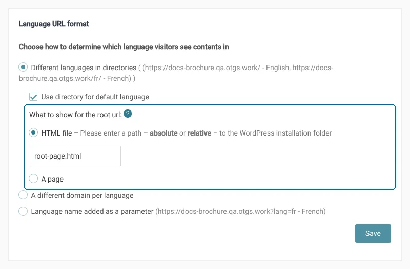 Adding the path to the HTML file option