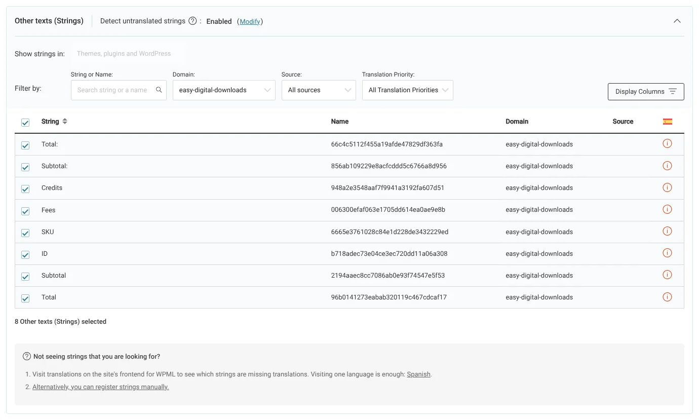 Translating additional text from Easy Digital Downloads