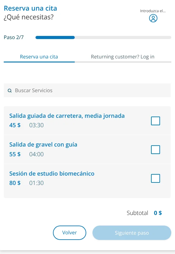 Secondary language booking form (Spanish)