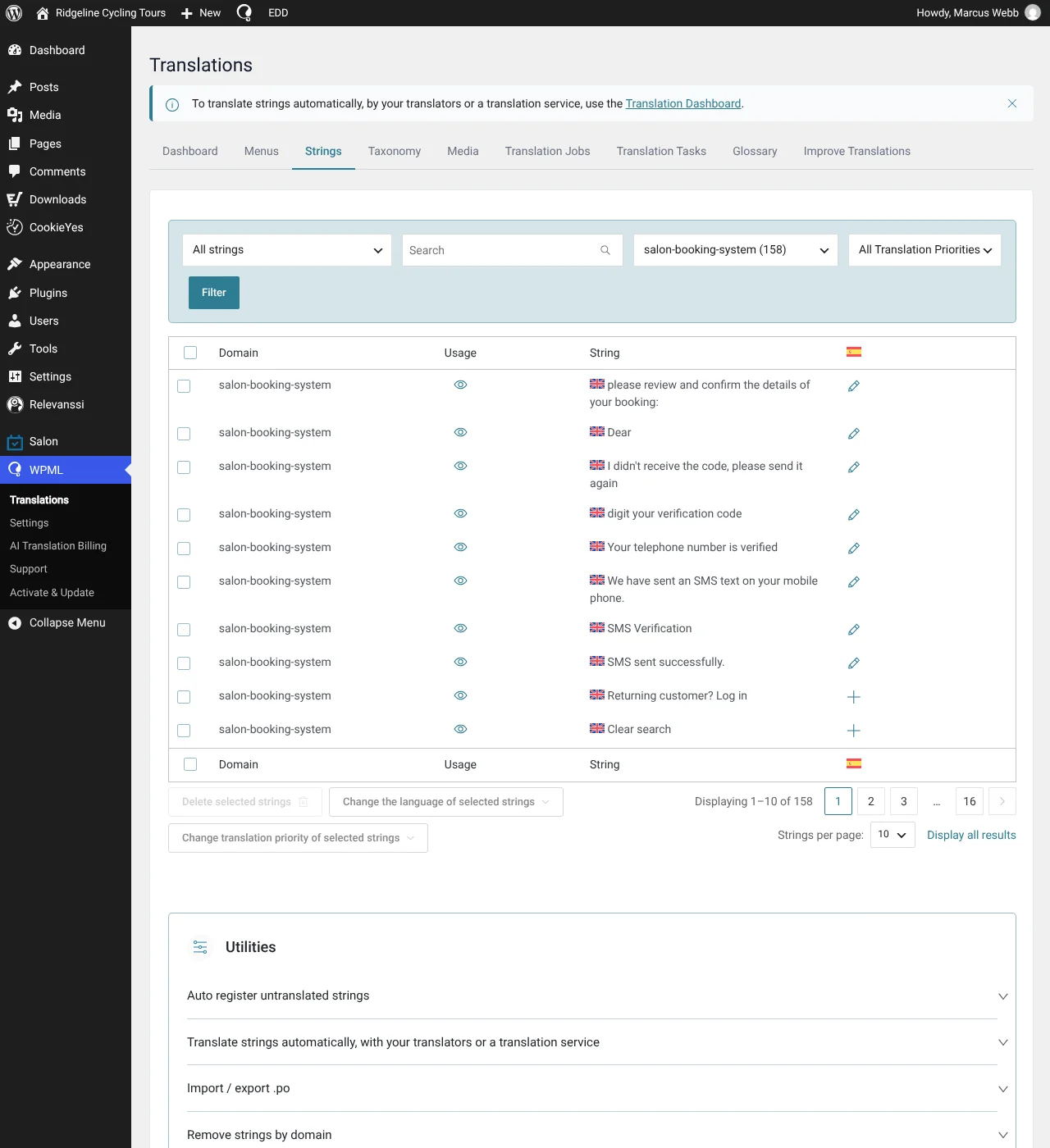Translating forms and email notification texts