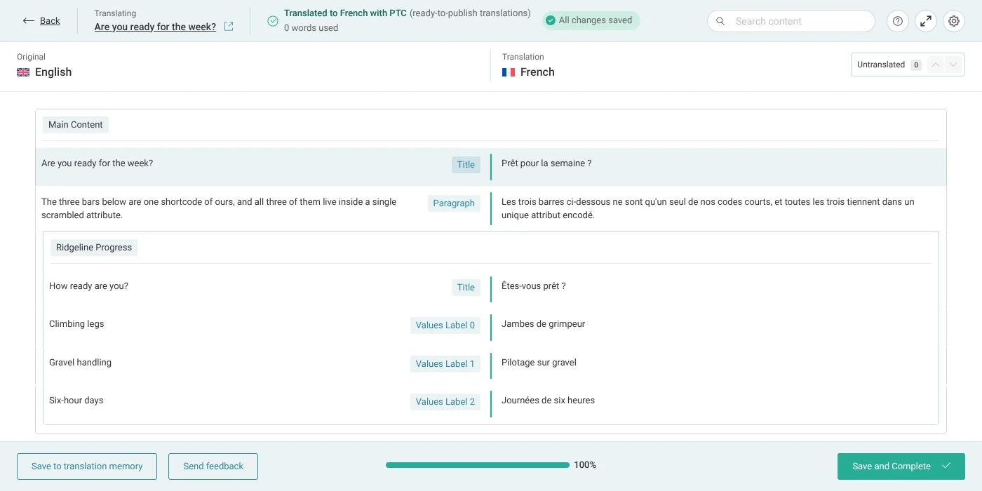 Translation Editor: the “label” texts available for translation