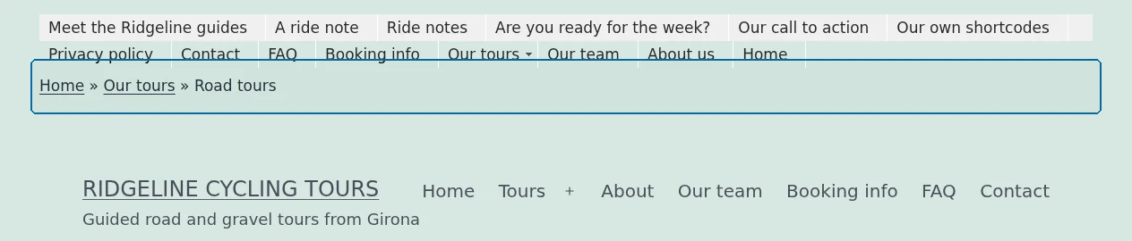 The breadcrumb trail on a tour page