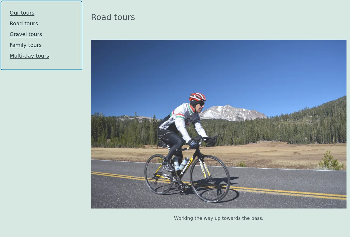The section sidebar beside a tour page