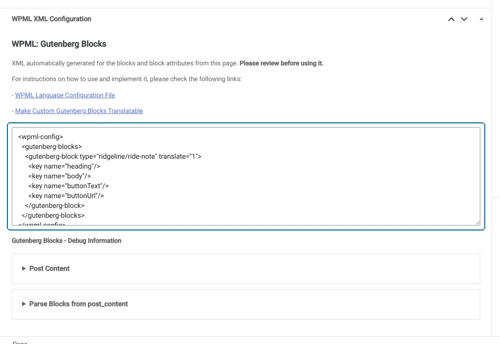 Copying the pre-generated XML code to review