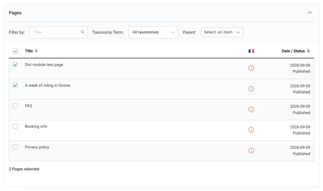 Sending Divi pages for translation in the Translations dashboard