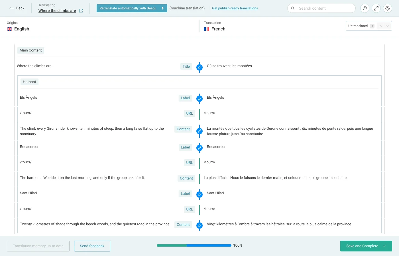 A hotspot widget's fields in the Advanced Translation Editor