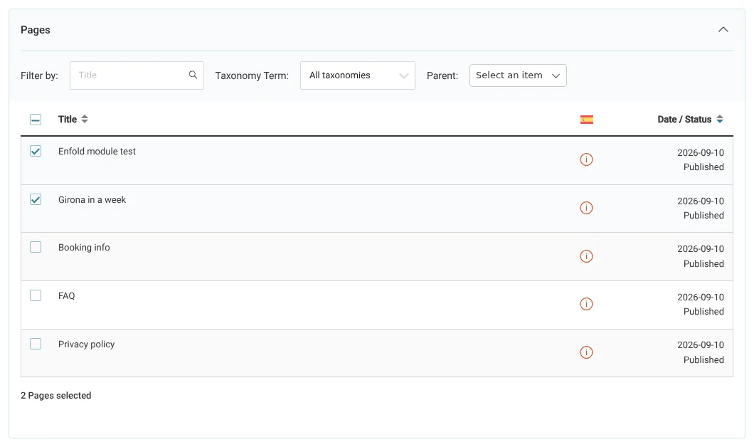 Sending Enfold pages for translation in the Translations dashboard