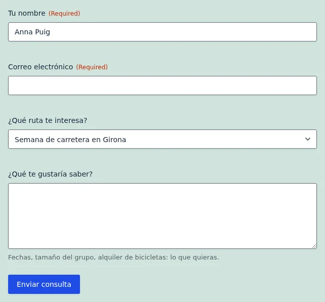 Contact form in Spanish