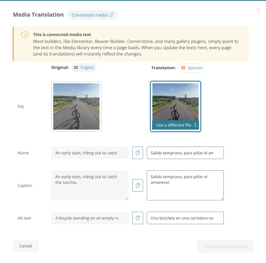 Uploading a new image file for the secondary language