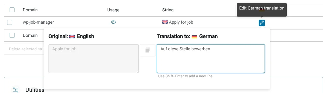 Translating the Apply for job button using String Translation