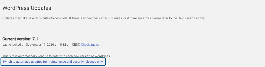 Deaktivieren automatischer Funktions-Updates in WordPress