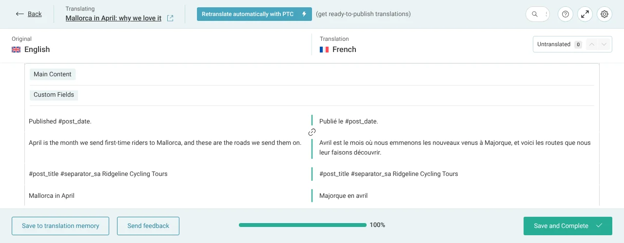 Translating via WPML’s Advanced Translation Editor