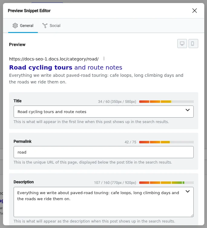 Adding a category’s meta title and meta description with Rank Math