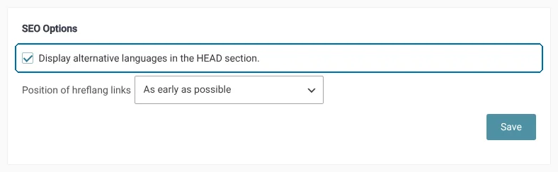 Enabling the setting that adds hreflang tags in the page <head>