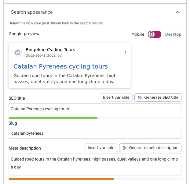 Example of custom taxonomy metadata added with Yoast SEO