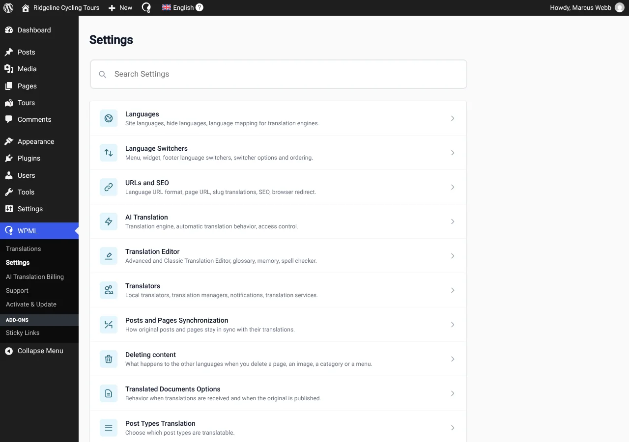 WPML Settings page