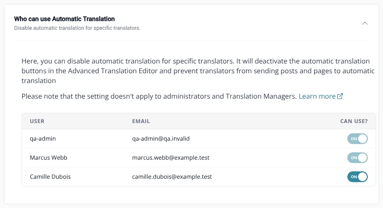 Enabling access to automatic translation for translators