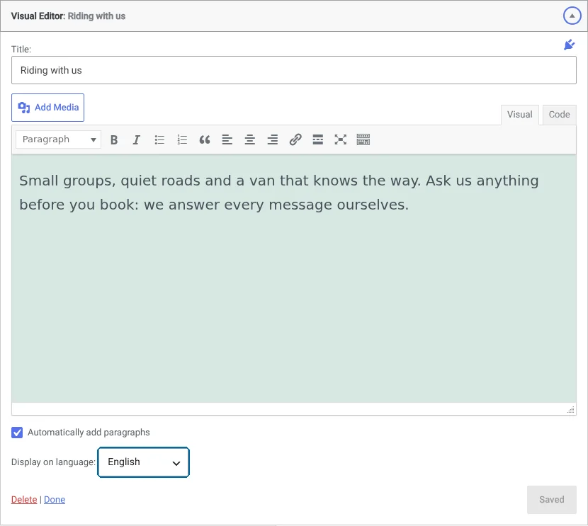 Widget assigned to the default language (English)